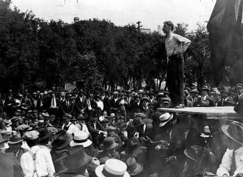 1919 winnipeg general strike rally
One of the Winnipeg Strike leaders, Roger Bray, addresses the pro-labour masses in Victoria Park in June 1919
