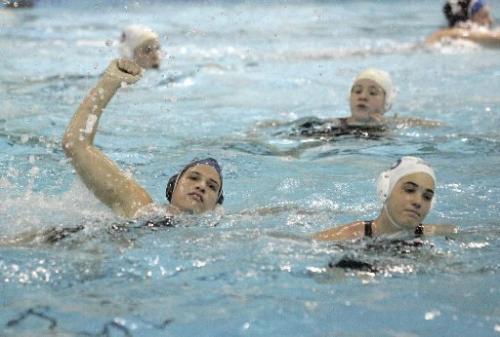 DDO 1's #12 Katie Monton throws up her fist after scoring a goal against CAMO during the 2005 Women's National Water Polo Championships at the Pan Am Pool on Sunday afternoon. CAMO played DDO 1 in the gold medal match-up. Photo by Marianne Helm/Winnipeg Free Press